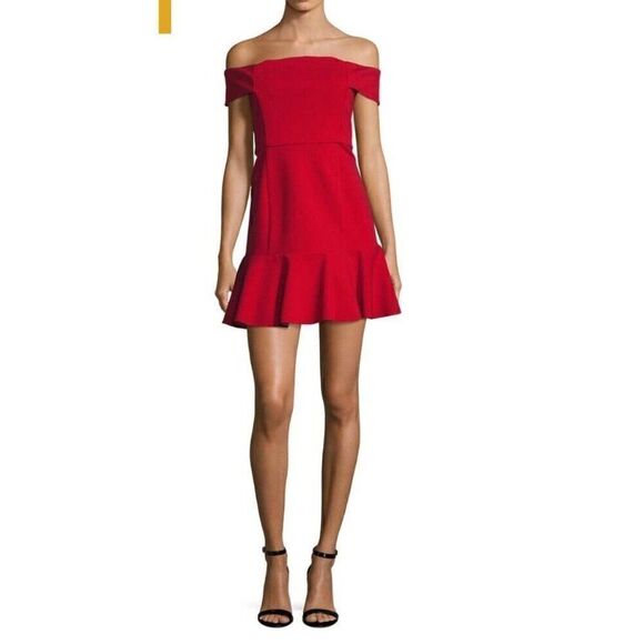 NWT $495 N NICHOLAS Red Ponte Knit Off Shoulder Mini Dress - Size 6 - Picture 5 of 7